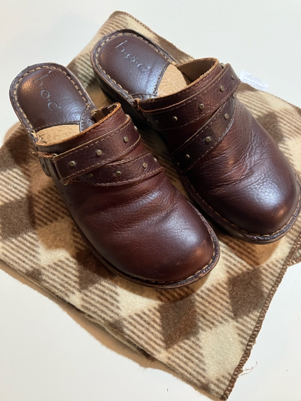 boc Brown Leather Studded Clog Mules